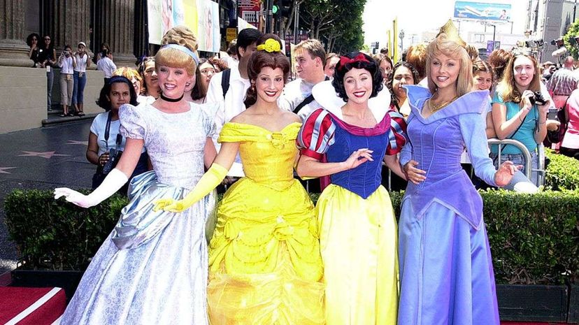 Disney princess characters pose during "The Princess Diaries" premiere at El Capitan Theatre in Hollywood, California. SGranitz/WireImage/Getty Images